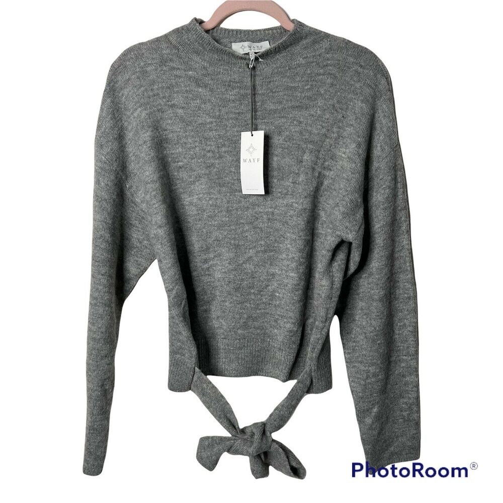 Wayf Mock Neck Tie Waist Gray Sweater Size Medium NWT Flawed